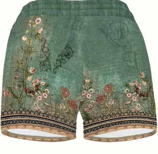 Womans Floral Print Elastic Shorts